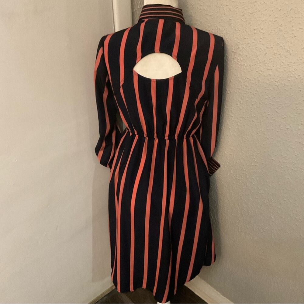 Xhilaration Navy/Salmon Pink Striped  High Low Cut Out Shirt Dress S Barbiecore